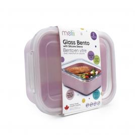 Recipient sticla 740ml cu husa antiderapanta silicon melii roz