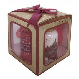 Set cadou, Village Cosmetics, cutiuta magica, gel de dus 50 ml + lotiune de corp 50 ml + burete de baie