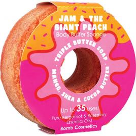 Gel de dus exfoliant cu burete Jam & the Giant Peach Donut Body Buffer, Bomb Cosmetics