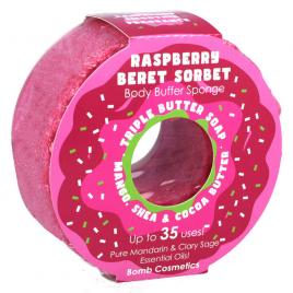 Gel de dus exfoliant cu burete Raspberry Beret Donut Body Buffer, Bomb Cosmetics