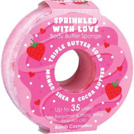Gel de dus exfoliant cu burete Sprinkled with Love Donut Body Buffer, Bomb Cosmetics