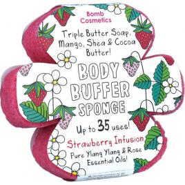 Gel de dus exfoliant cu burete Strawberry Infusion Body Buffer, Bomb Cosmetics