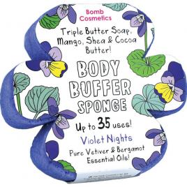 Gel de dus exfoliant cu burete Violet Nights Body Buffer, Bomb Cosmetics