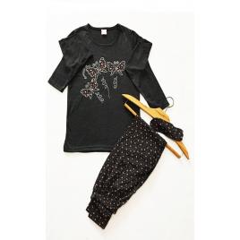 Pijama dama  cu imprimeu trei fluturasi, masca de dormit, Bumbac 90% , culoare gri inchis Marimea xL