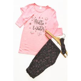 Pijama dama cu imprimeu Hello Winter, masca de dormit, Bumbac 90% , culoare roz Marime XL