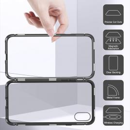 Husa metalica pentru Apple iPhone X Total Protect GloMax spate din sticla securizata premium + folie de sticla pentru ecran