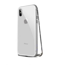 Husa metalica pentru Apple iPhone X Total Protect GloMax Argintiu spate din sticla securizata premium + folie de sticla pentru ecran