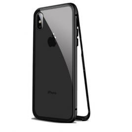 Husa metalica pentru Apple iPhone XS Total Protect GloMax spate din sticla securizata premium + folie de sticla pentru ecran