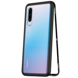 Husa metalica pentru Huawei P30 Total Protect GloMax spate din sticla securizata premium + folie de protectie ecran