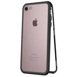 Husa pentru Apple iPhone 7 GloMax Perfect Fit Magnetica  360grade Negru cu spate de sticla securizata premium si folie de sticla pentru ecran