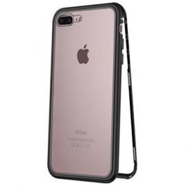 Husa pentru Apple iPhone 7 Plus GloMax Perfect Fit Magnetica  360grade Negru cu spate de sticla securizata premium si folie de sticla pentru ecran