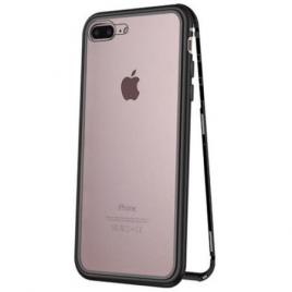 Husa pentru Apple iPhone 8 Plus GloMax Perfect Fit Magnetica  360grade Negru cu spate de sticla securizata premium si folie de sticla pentru ecran