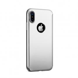 Husa GloMax FullBody Silver pentru Apple iPhone XS cu folie de sticla inclusa