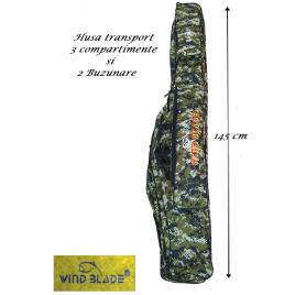 Husa transport  Lansete/Vergi cu 3 compartimente + 2 buzunare, Lungime 145 cm