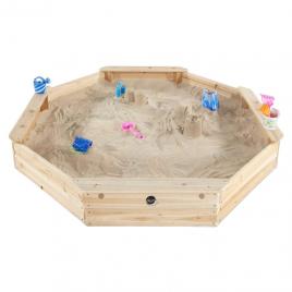 Cutie hexagonala din lemn pentru nisip giant 150x150 cm, cu bancute si prelata