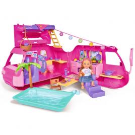 Papusa simba evi love 12 cm holiday camper cu rulota si accesorii