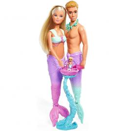 Set simba steffi love mermaid family papusa steffy 29 cm, papusa kevin 29 cm si accesorii
