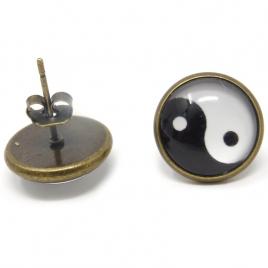 Cercei din bronz cu imprimeu Yin si Yang