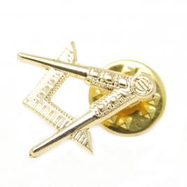 Pin auriu masonic echerul si compasul 2.5 cm pentru ucenici calfe si maestri