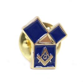 Pin masoni albastru-auriu echerul si compasul 1.5 cm pentru ucenici calfe si maestri