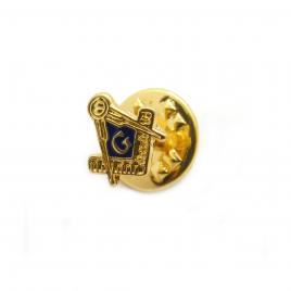 Pin masonic echer si compas auriu - albastru pentru ucenici calfe si maestri