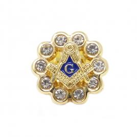 Pin masonic echerul si compasul cu cristale zirconiu 2.5 cm pentru ucenici calfe si maestri