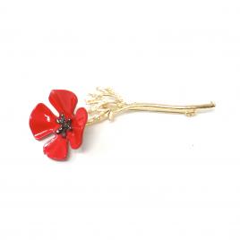 Brosa model floare de mac culoare auriu/rosu 8 cm