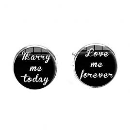 Butoni model Marry me today / Love me forever - nunta culoarea negru/argintiu 22 mm