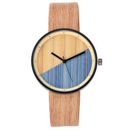 Ceas barbatesc model Vansvar mecanism quartz imprimeu lemn curea piele ecologica Bej 40mm