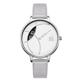 Ceas de dama model Shengke culoarea gri/argintiu mecanism Quartz 38mm