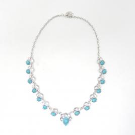 Colier regal cu margele imitatie turquoise argintiu/turcoaz 47 cm