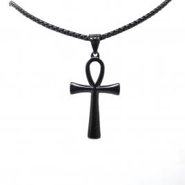 Pandant Cruce Egipteana Ankh negru 58cm din otel