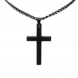 Pandant cruce protectoare negru 88 cm din otel inoxidabil