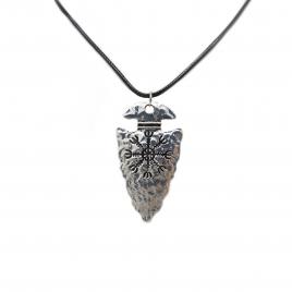 Pandant suleta de viking rune argintiu 56 cm din otel si snur