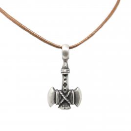 Pandant topor de viking argintiu 4cm din otel inoxidabil si snur corean