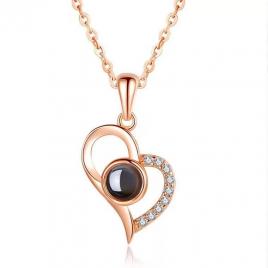 Pandantiv I Love You Te iubesc in 100 limbi culoarea rose-gold 44 cm