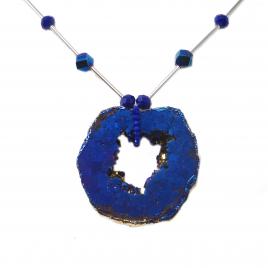 Pandantiv cu piatra semipretioasa Lapis Lazuli culoarea albastru/argintiu 50 cm