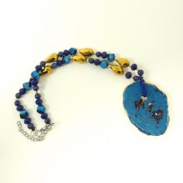 Pandantiv cu piatra semipretioasa Lapis Lazuli culoarea albastru/auriu 50 cm