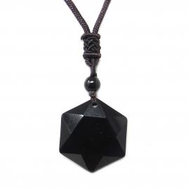 Pandantiv din piatra semipretioasa Onix model hexagon negru 3 cm