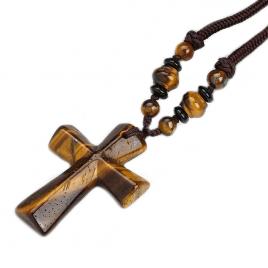 Pandantiv model cruce din pietre semipretioase Tiger Eye maro 66 cm