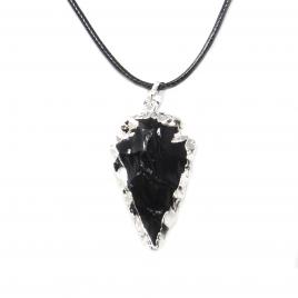 Pandantiv sageata din Obsidian negru model sticla de dragon Game of Thrones argintiu/negru 3 cm