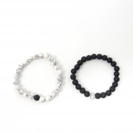 Set 2 bratari Lava si Marmora pietre semi-pretioase unisex negru/alb