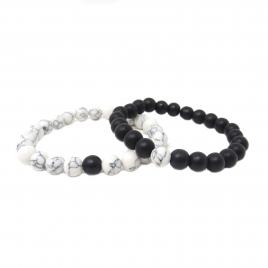 Set 2 bratari Lava si Marmora pietre semipretioase unisex negru/alb