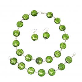 Set bijuterii din sticla Murano colier + bratara + cercei verde 40 cm