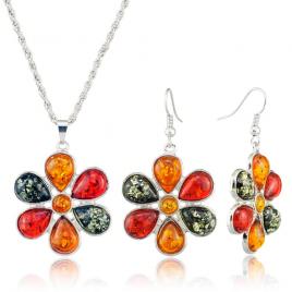 Set colier si cercei model flori din rasina multicolor 3 cm