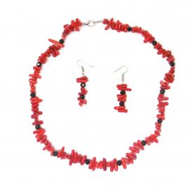 Set din coral colier + cercei rosu/negru 45 cm