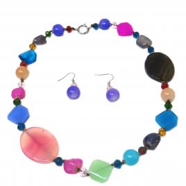Set din pietre semipretioase Agate colier + cercei multicolore 50 cm