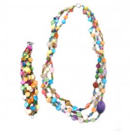 Set din scoici / sidef colier + bratara multicolor 19 cm