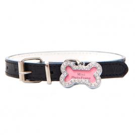 Zgarda pentru caini cu cristale personalizabila model os culoarea negru/argintiu 14mm