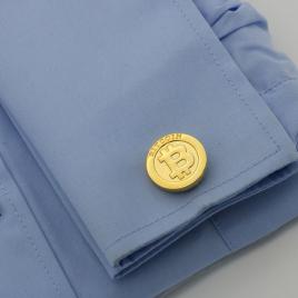 Butoni camasa model Bitcoin culoare auriu 2 cm